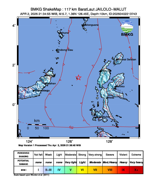 Shakemap gempa M5.7 JAILOLO-MALUT