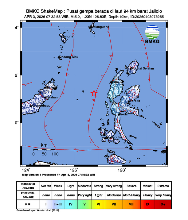 Shakemap gempa M5.2 Jailolo