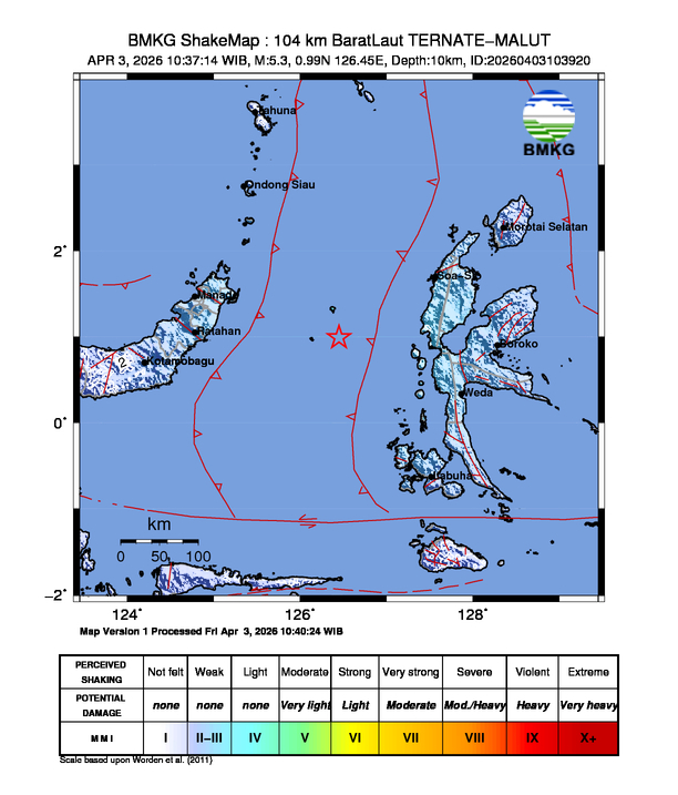 Shakemap gempa M5.3 Kota Ternate, Maluku Utara