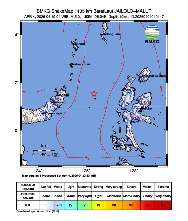 Gempa M5 Guncang JAILOLO-MALUT 8 Shakemap gempa M5 JAILOLO-MALUT
