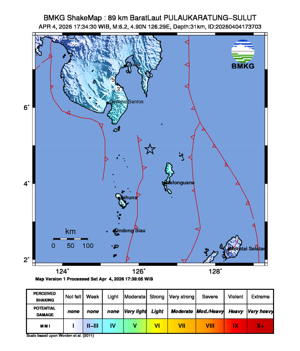 Shakemap gempa M6.2 PULAUKARATUNG-SULUT