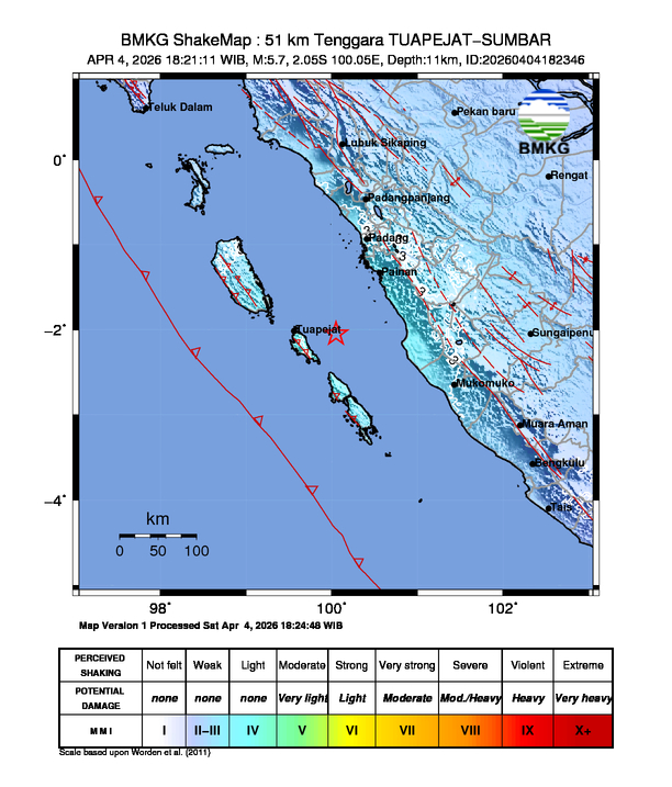 Shakemap gempa M5.7 Kabupaten Sumba Timur, Nusa Tenggara Timur