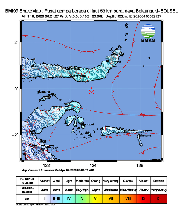 Shakemap gempa M5.8 Bolaanguki-BOLSEL