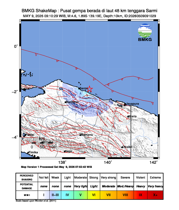 Shakemap gempa M4.6 Sarmi