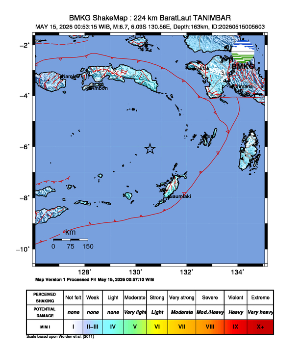 Shakemap gempa M6.7 TANIMBAR
