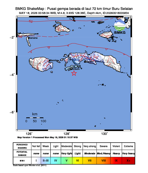 Shakemap gempa M4.8 Buru Selatan