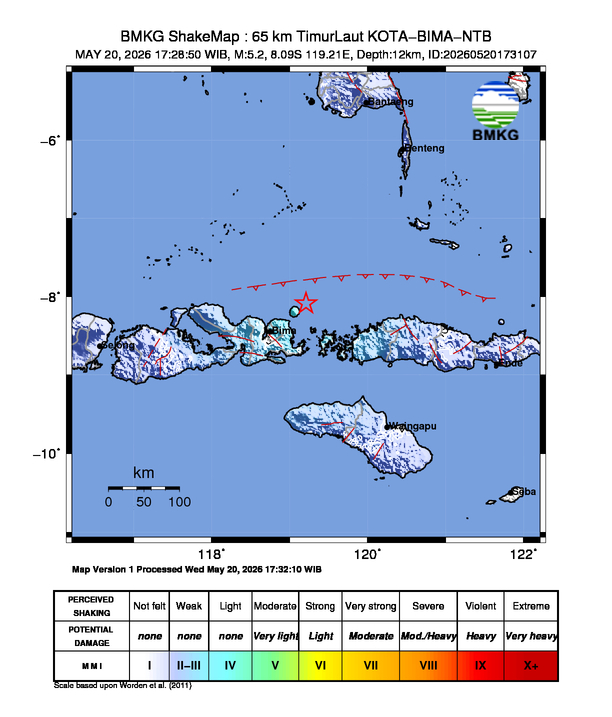 Gempa M5.2 Guncang Kota Bima, Nusa Tenggara Barat 8 Shakemap gempa M5.2 Kota Bima, Nusa Tenggara Barat
