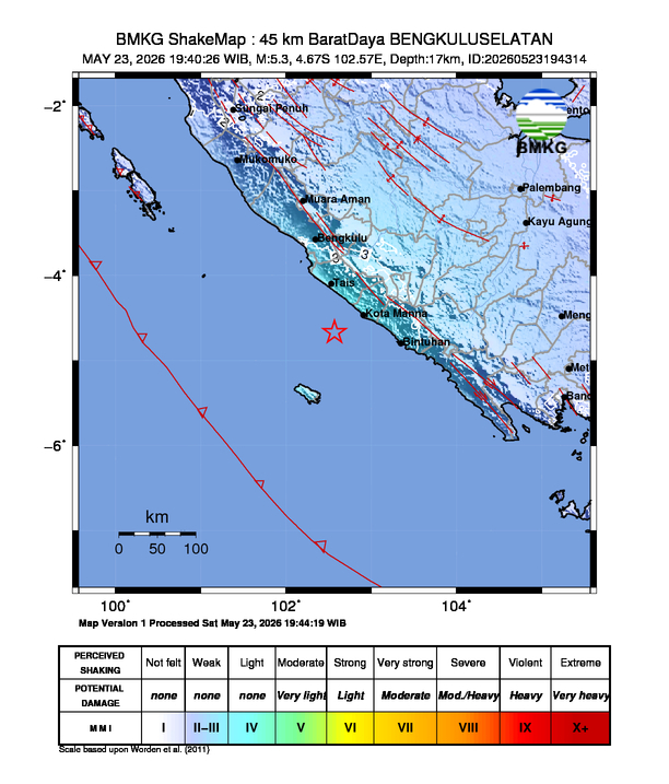 Gempa M5.3 Guncang Kota Bengkulu, Bengkulu 8 Shakemap gempa M5.3 Kota Bengkulu, Bengkulu
