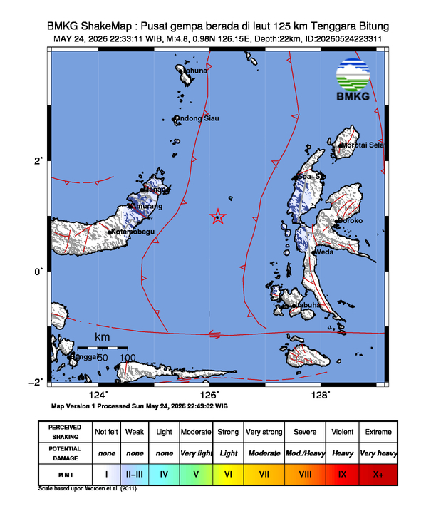Shakemap gempa M4.8 Kota Bitung, Sulawesi Utara