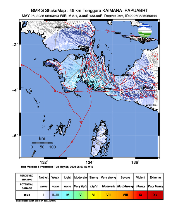 Gempa M5.1 Guncang KAIMANA-PAPUABRT 8 Shakemap gempa M5.1 KAIMANA-PAPUABRT
