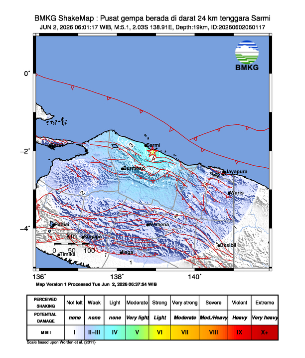 Gempa M5.1 Guncang Sarmi 8 Shakemap gempa M5.1 Sarmi