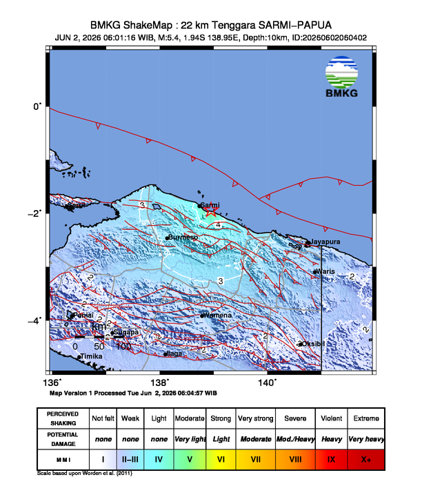 Gempa M5.4 Guncang SARMI-PAPUA 8 Shakemap gempa M5.4 SARMI-PAPUA