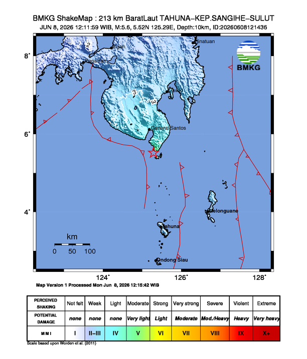 Gempa M5.6 Guncang Kabupaten Kepulauan Sangihe, Sulawesi Utara 8 Shakemap gempa M5.6 Kabupaten Kepulauan Sangihe, Sulawesi Utara