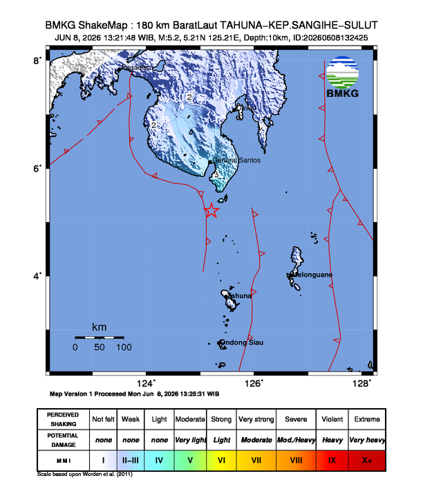 Gempa M5.2 Guncang Kabupaten Kepulauan Sangihe, Sulawesi Utara 8 Shakemap gempa M5.2 Kabupaten Kepulauan Sangihe, Sulawesi Utara