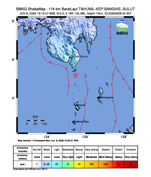 Gempa M5.3 Guncang Kabupaten Kepulauan Sangihe, Sulawesi Utara 8 Shakemap gempa M5.3 Kabupaten Kepulauan Sangihe, Sulawesi Utara