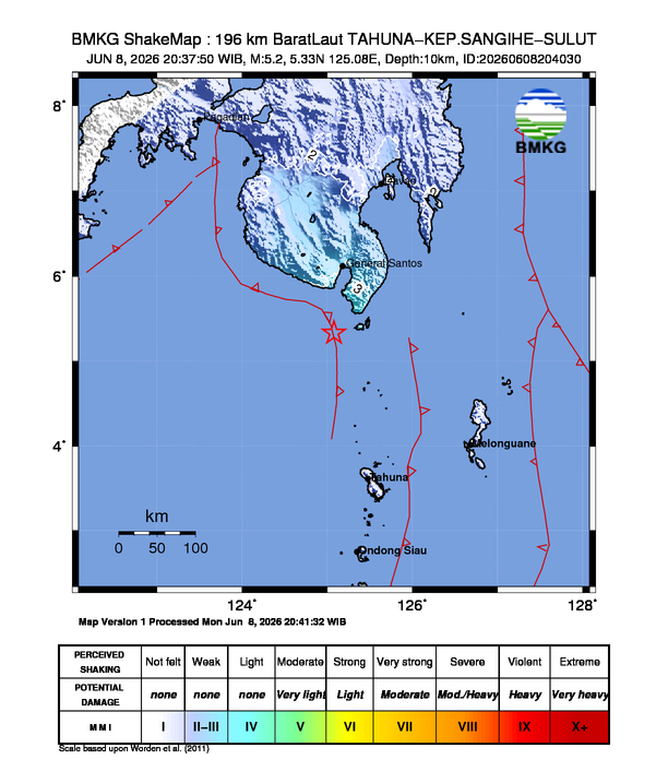 Gempa M5.2 Guncang Kabupaten Kepulauan Sangihe, Sulawesi Utara 8 Shakemap gempa M5.2 Kabupaten Kepulauan Sangihe, Sulawesi Utara