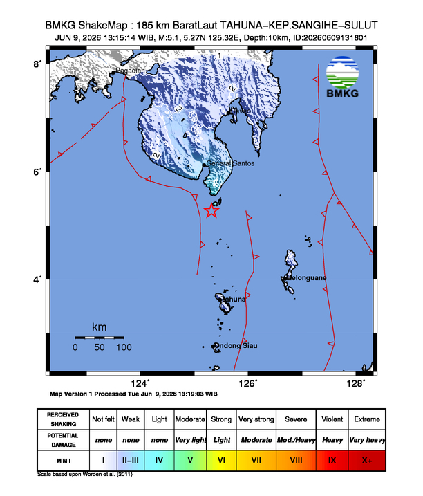 Gempa M5.1 Guncang Kabupaten Kepulauan Sangihe, Sulawesi Utara 8 Shakemap gempa M5.1 Kabupaten Kepulauan Sangihe, Sulawesi Utara