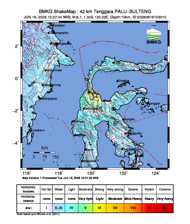BREAKING: Gempa M6.7 Guncang Kota Palu, Sulawesi Tengah 8 Shakemap gempa M6.7 Kota Palu, Sulawesi Tengah