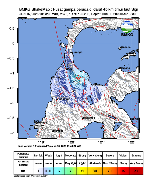 Gempa M4.5 Guncang Sigi 8 Shakemap gempa M4.5 Sigi