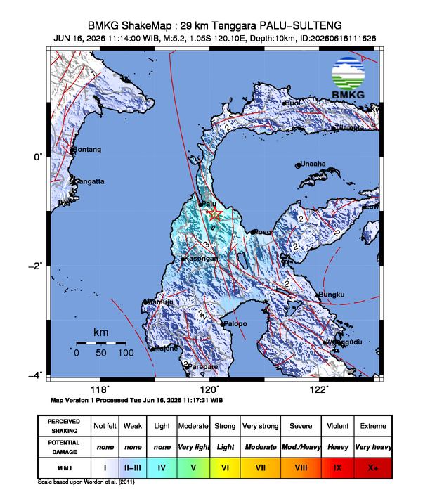 Gempa M5.2 Guncang Kota Palu, Sulawesi Tengah 8 Shakemap gempa M5.2 Kota Palu, Sulawesi Tengah