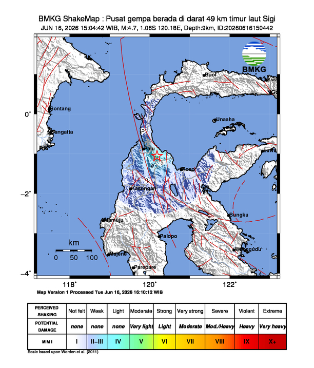 Gempa M4.7 Guncang Sigi 8 Shakemap gempa M4.7 Sigi