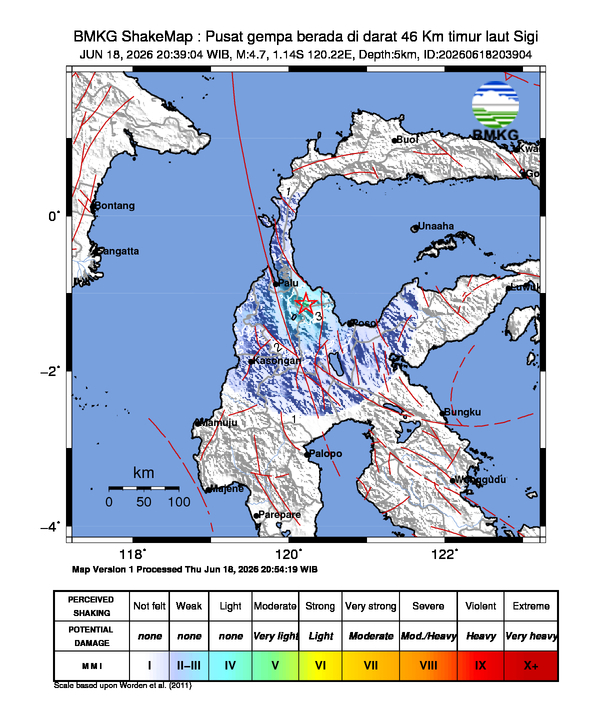 Gempa M4.7 Guncang Sigi 8 Shakemap gempa M4.7 Sigi