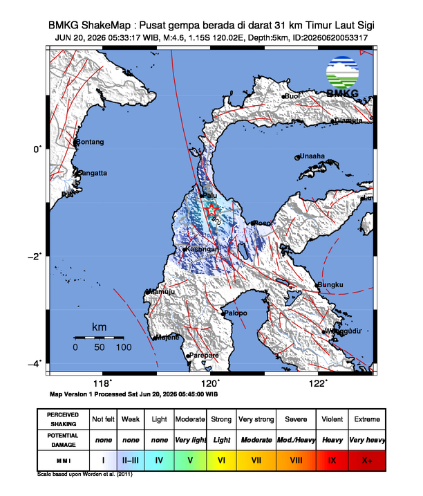 Gempa M4.6 Guncang Sigi 8 Shakemap gempa M4.6 Sigi