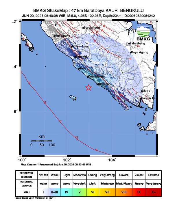 Gempa M5 Guncang Kota Bengkulu, Bengkulu 8 Shakemap gempa M5 Kota Bengkulu, Bengkulu