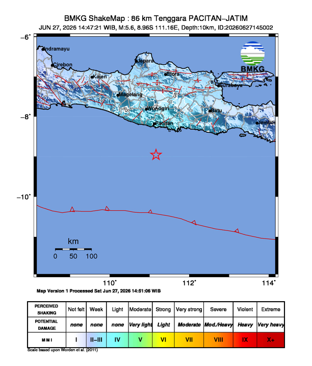 Gempa M5.6 Guncang PACITAN-JATIM 8 Shakemap gempa M5.6 PACITAN-JATIM