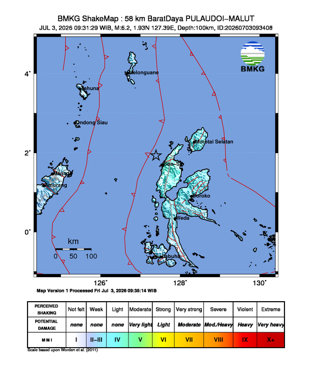 BREAKING: Gempa M6.2 Guncang PULAUDOI-MALUT 8 Shakemap gempa M6.2 PULAUDOI-MALUT