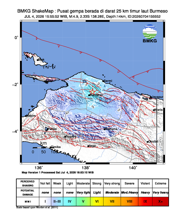 Gempa M4.9 Guncang Burmeso 8 Shakemap gempa M4.9 Burmeso
