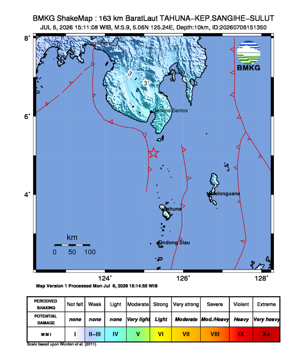 Gempa M5.9 Guncang Kabupaten Kepulauan Sangihe, Sulawesi Utara 7 Shakemap gempa M5.9 Kabupaten Kepulauan Sangihe, Sulawesi Utara