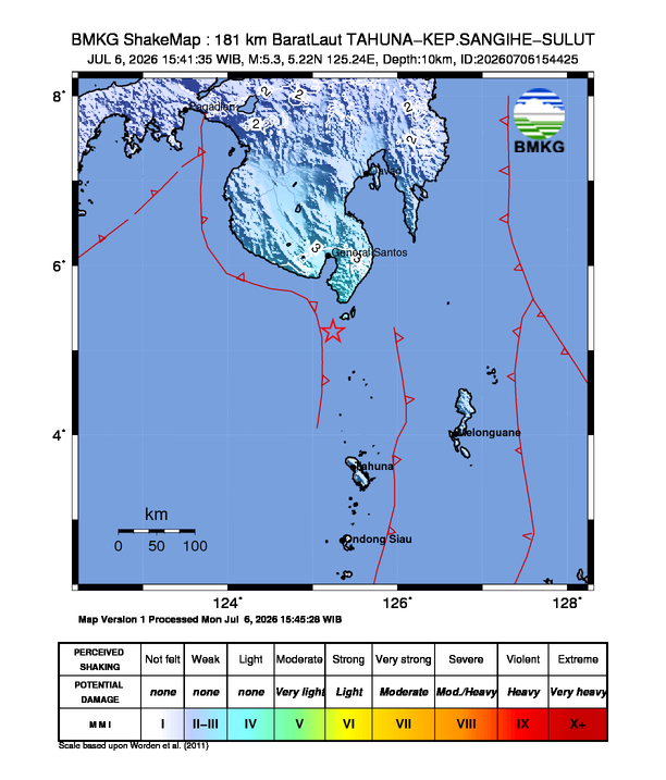 Gempa M5.3 Guncang Kabupaten Kepulauan Sangihe, Sulawesi Utara 8 Shakemap gempa M5.3 Kabupaten Kepulauan Sangihe, Sulawesi Utara