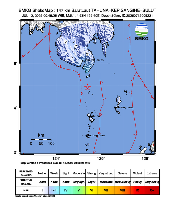 Gempa M5.1 Guncang Kabupaten Kepulauan Sangihe, Sulawesi Utara 8 Shakemap gempa M5.1 Kabupaten Kepulauan Sangihe, Sulawesi Utara