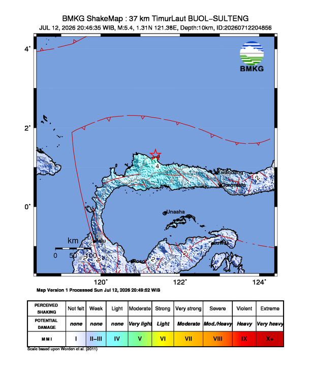 Gempa M5.4 Guncang BUOL-SULTENG 8 Shakemap gempa M5.4 BUOL-SULTENG