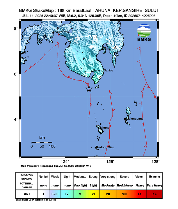 BREAKING: Gempa M6.2 Guncang Kabupaten Kepulauan Sangihe, Sulawesi Utara 8 Shakemap gempa M6.2 Kabupaten Kepulauan Sangihe, Sulawesi Utara
