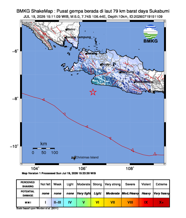 Gempa M5 Guncang Kabupaten Sukabumi, Jawa Barat 8 Shakemap gempa M5 Kabupaten Sukabumi, Jawa Barat