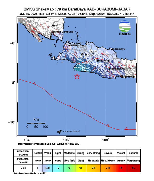Gempa M5 Guncang Kabupaten Sukabumi, Jawa Barat 8 Shakemap gempa M5 Kabupaten Sukabumi, Jawa Barat