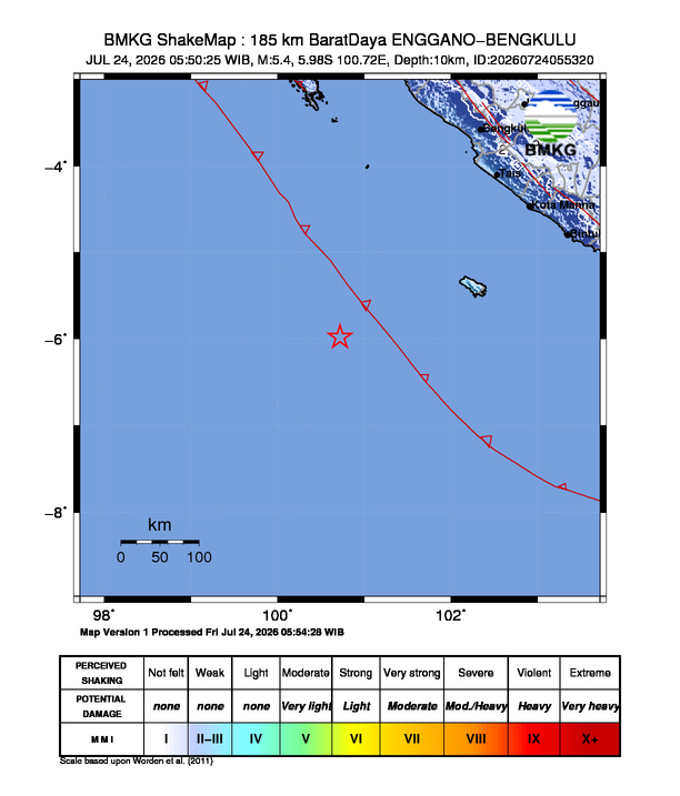 Gempa M5.4 Guncang Kota Bengkulu, Bengkulu 8 Shakemap gempa M5.4 Kota Bengkulu, Bengkulu