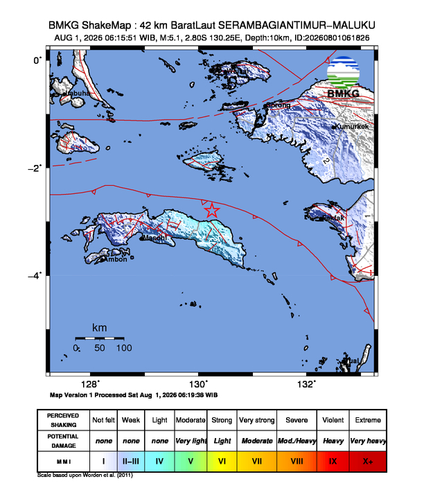 Gempa M5.1 Guncang SERAMBAGIANTIMUR-MALUKU 8 Shakemap gempa M5.1 SERAMBAGIANTIMUR-MALUKU