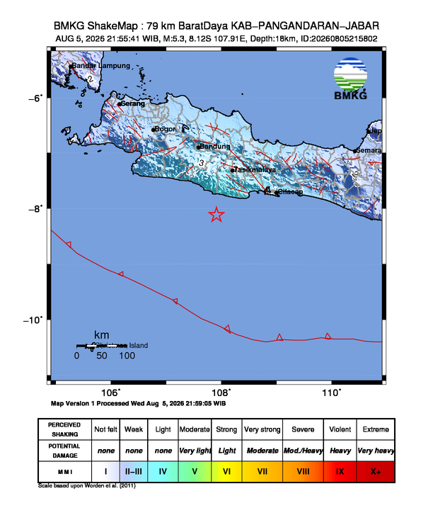 Gempa M5.3 Guncang KAB-PANGANDARAN-JABAR 8 Shakemap gempa M5.3 KAB-PANGANDARAN-JABAR