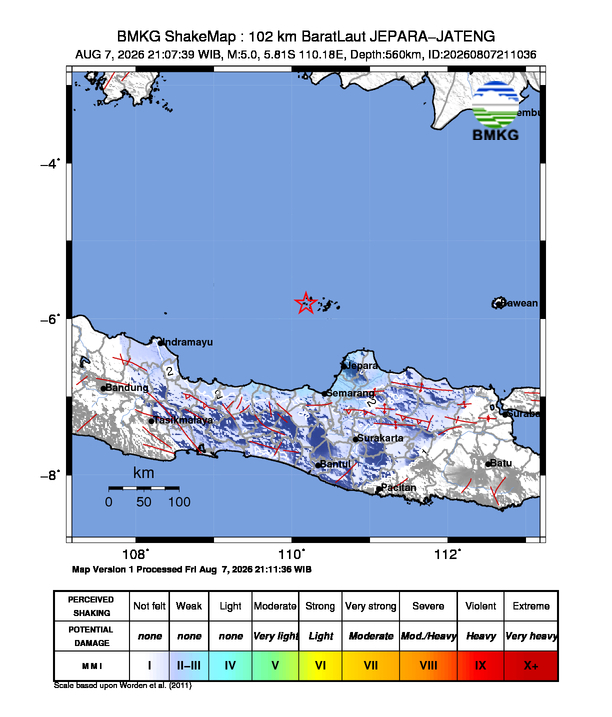 Gempa M5 Guncang JEPARA-JATENG 8 Shakemap gempa M5 JEPARA-JATENG