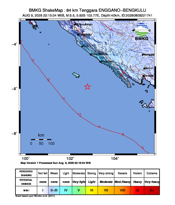 Gempa M5.5 Guncang Kota Bengkulu, Bengkulu 8 Shakemap gempa M5.5 Kota Bengkulu, Bengkulu