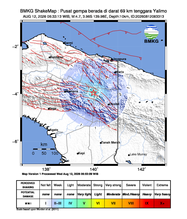 Gempa M4.7 Guncang Yalimo 8 Shakemap gempa M4.7 Yalimo