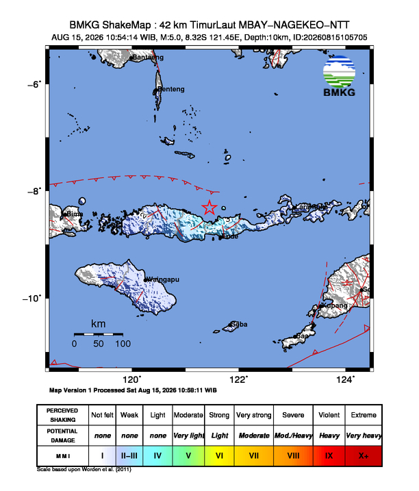 Gempa M5 Guncang MBAY-NAGEKEO-NTT 8 Shakemap gempa M5 MBAY-NAGEKEO-NTT