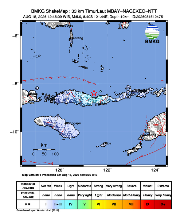 Gempa M5 Guncang MBAY-NAGEKEO-NTT 8 Shakemap gempa M5 MBAY-NAGEKEO-NTT