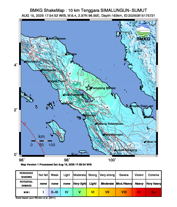 Shakemap gempa M6.4 SIMALUNGUN-SUMUT