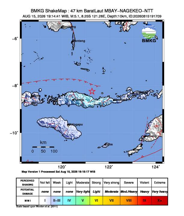 Gempa M5.1 Guncang MBAY-NAGEKEO-NTT 8 Shakemap gempa M5.1 MBAY-NAGEKEO-NTT