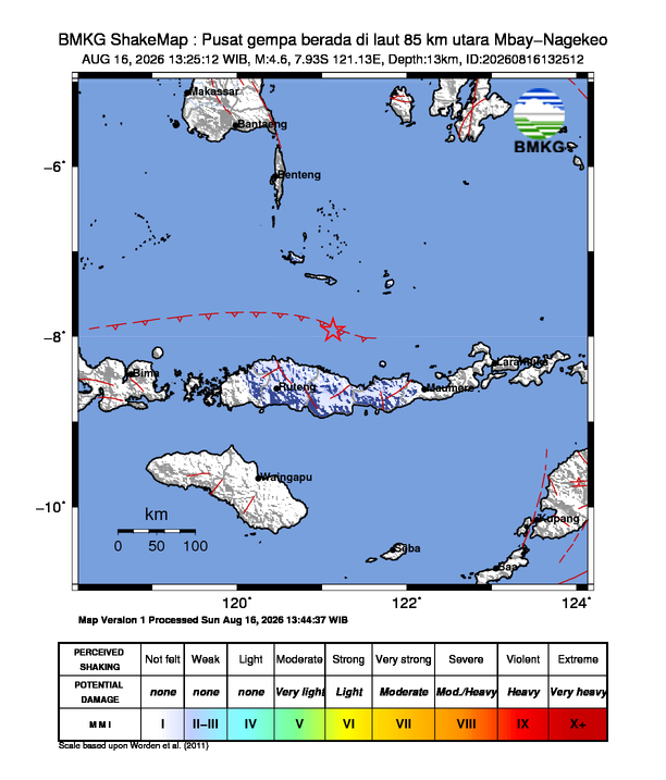 Gempa M4.6 Guncang Mbay-Nagekeo 8 Shakemap gempa M4.6 Mbay-Nagekeo