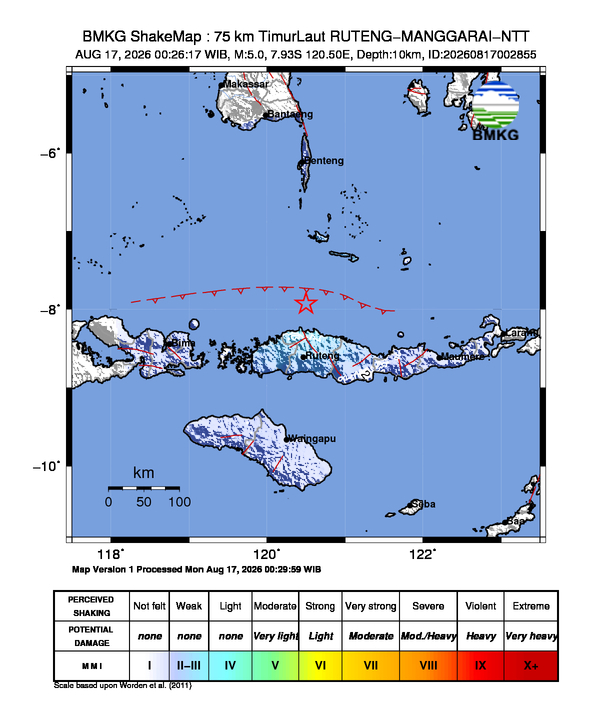 Gempa M5 Guncang RUTENG-MANGGARAI-NTT 8 Shakemap gempa M5 RUTENG-MANGGARAI-NTT